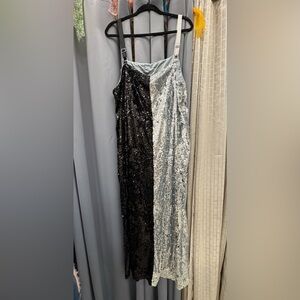 Elegant One Shoulder Sequin Dress in Black and Silver